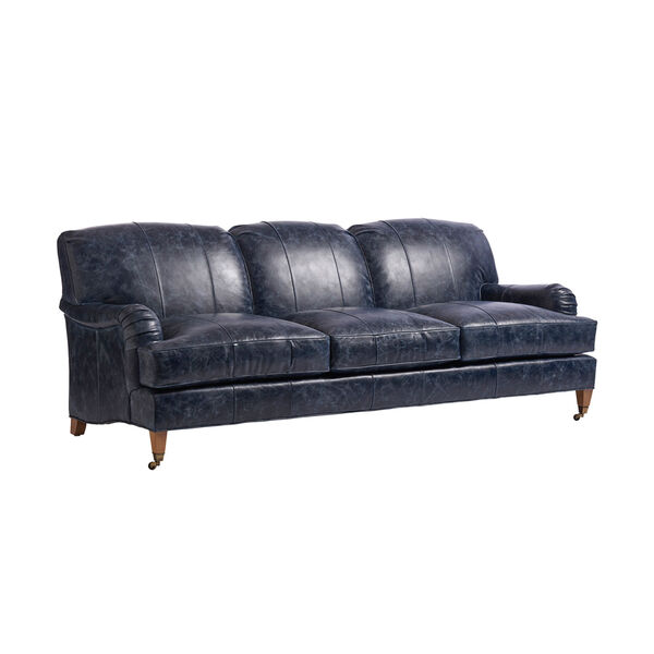 Upholstery Blue Sydney Leather Sofa With Brass Caster, image 1