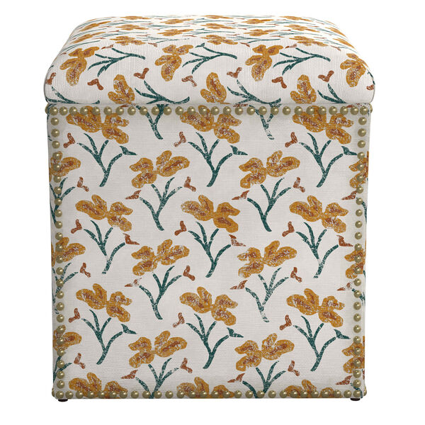 Vanves Floral Ochre Teal 19-Inch Button Storage Ottoman, image 3