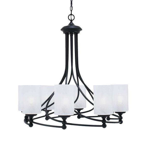 Capri Matte Black Eight-Light Chandelier with White Cylinder Marble Glass, image 1