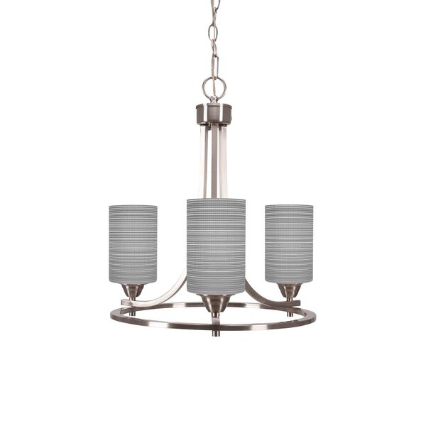 Paramount Brushed Nickel Three-Light Chandelier with Gray Cylinder Matrix Glass, image 1