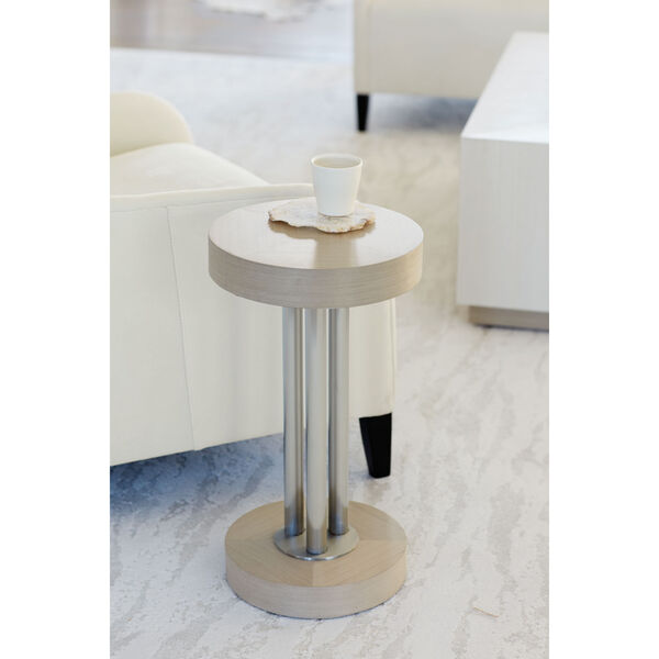 Axiom Linear Gray and White Linen Plaster 16-Inch Chairside Table, image 4
