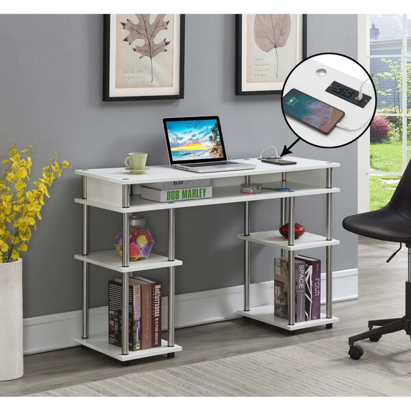 Designs2Go White Student Desk with Charging Station, image 3