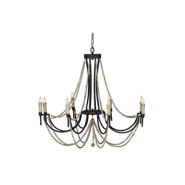 Percy Rusty Black and Distressed Ivory Eight-Light Chandelier, image 1