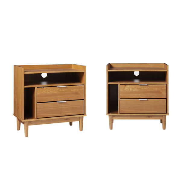 Lee Caramel Solid Wood Two-Drawer Night Stand with Gallery, Set of Two, image 1