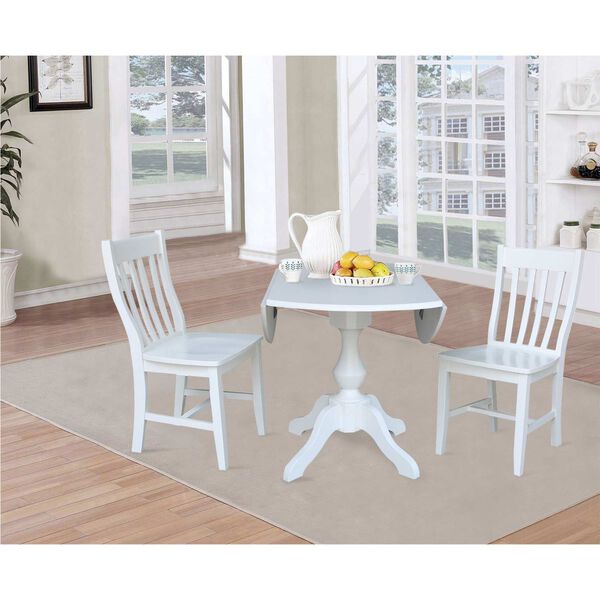 White 30-Inch High Round Pedestal Drop Leaf Table with Chairs, 3-Piece, image 4