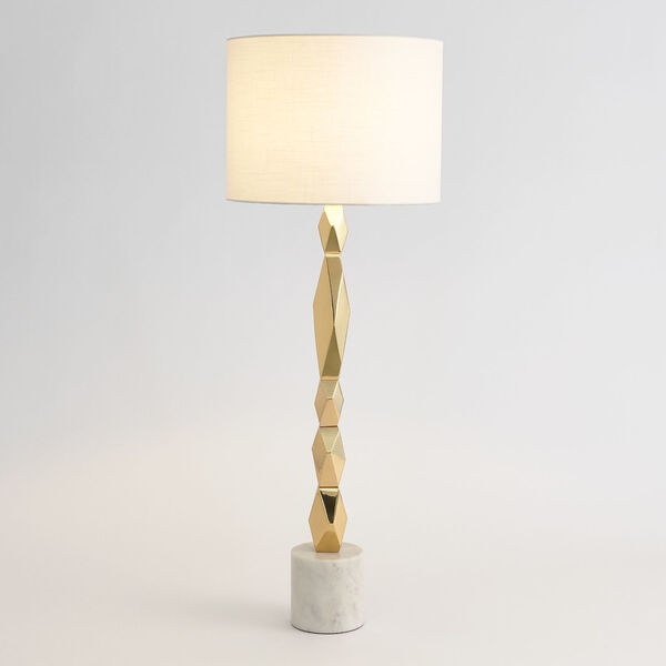 Brass and White Facet Block Tall Table Lamp, image 1