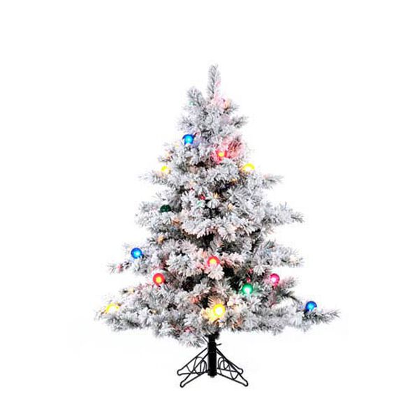 Flocked Alaskan 4.5-Foot Christmas Tree w/200 Multi-color Mini Lights and G50 Lights and 349 Tips, image 1