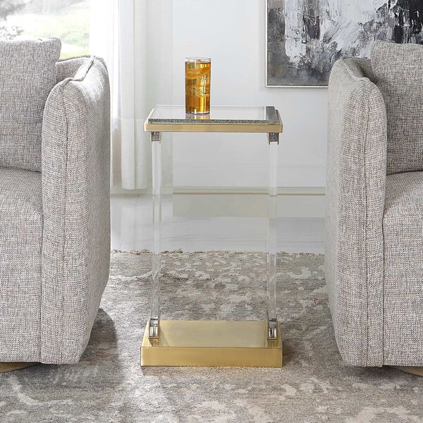 Muse Brushed Brass Seeded Glass Accent Table, image 3