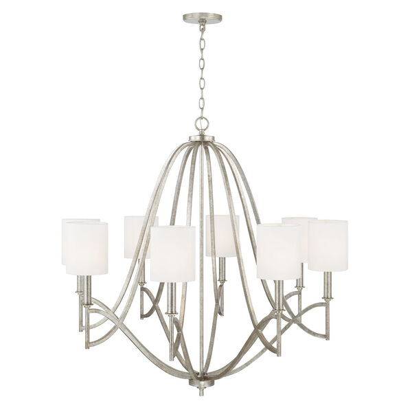 Sylvia Antique Silver Eight-Light Chandelier with White Fabric Stay Straight Shades, image 3
