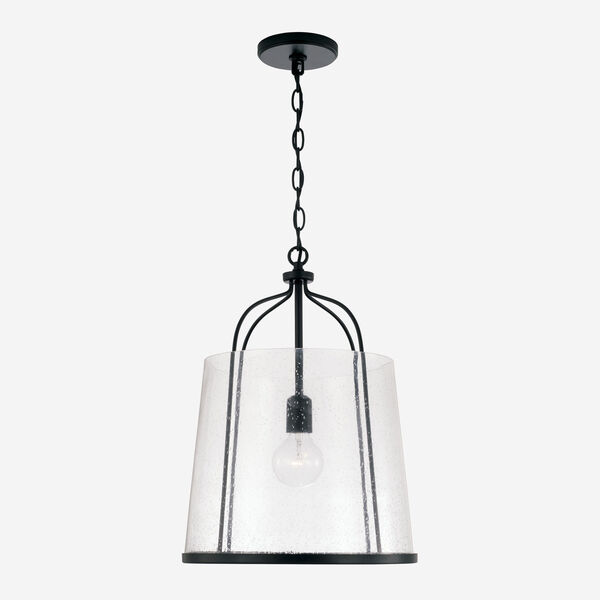 HomePlace Madison Matte Black One-Light Pendant with Clear Seeded Glass, image 1