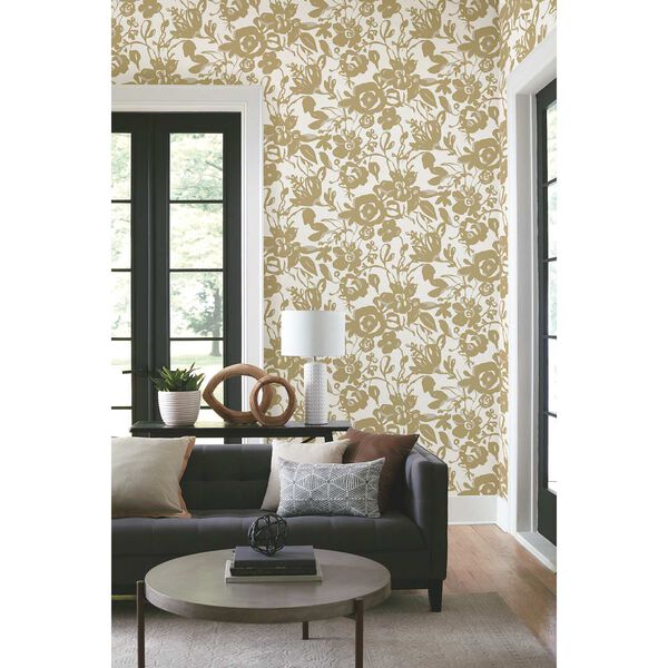 Brushstroke Floral Gold Wallpaper, image 1