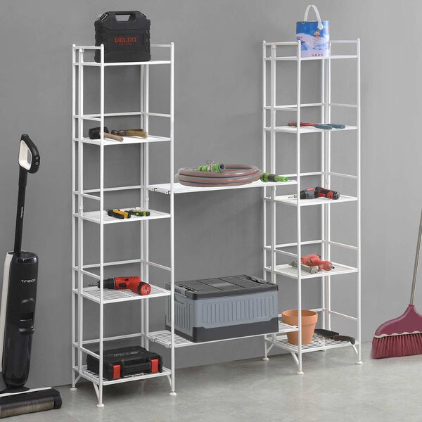 Xtra Storage White Five-Tier Folding Metal Shelves with Set of Two Extension Shelves, image 2