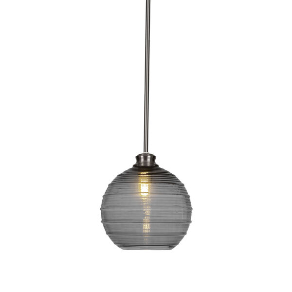 Malena Brushed Nickel 10-Inch One-Light Stem Hung Pendant with Smoke Ribbed Glass Shade, image 1