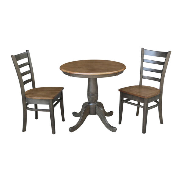 Emily Hickory and Washed Coal 30-Inch Round Top Pedestal Table With Chairs, Three-Piece, image 1