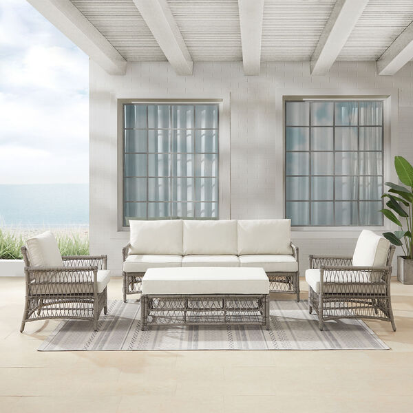 Thatcher Creme and Driftwood Outdoor Wicker Sofa Set, Four-Piece, image 3