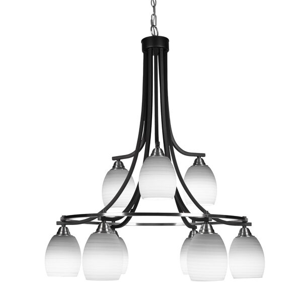Paramount Matte Black and Brushed Nickel Nine-Light 30-Inch Chandelier with White Linen Glass, image 1