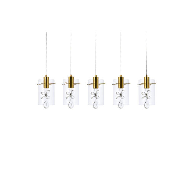 Hana Gold 36-Inch Five-Light LED Pendant with Royal Cut Clear Crystal, image 3