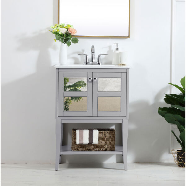 Mason Gray 25-Inch Single Bathroom Mirrored Vanity Sink Set, image 2