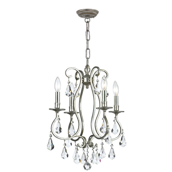 Ashton Old Silver Four-Light Chandelier with Hand Polished Crystal, image 2