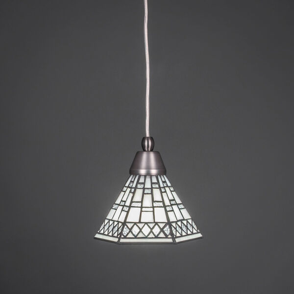 Brushed Nickel One-Light Pendant with Pewter Tiffany Glass, image 1