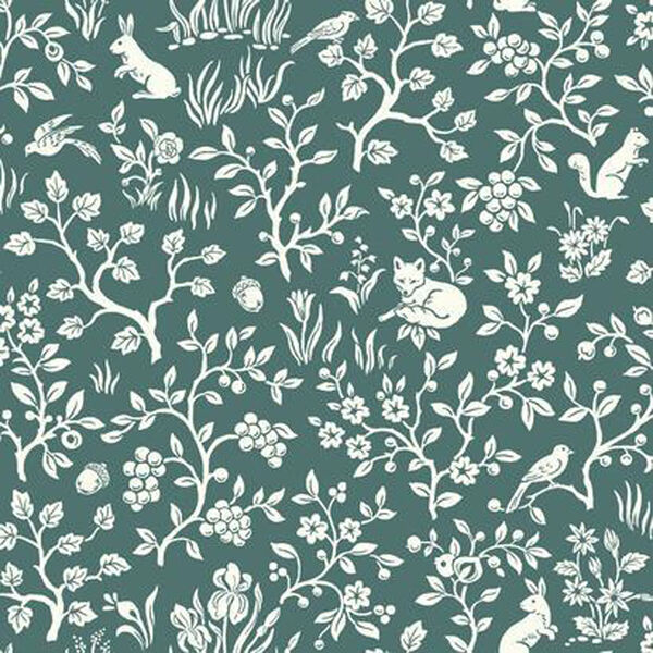 Fox and Hare Weekends (Teal) Wallpaper, image 1