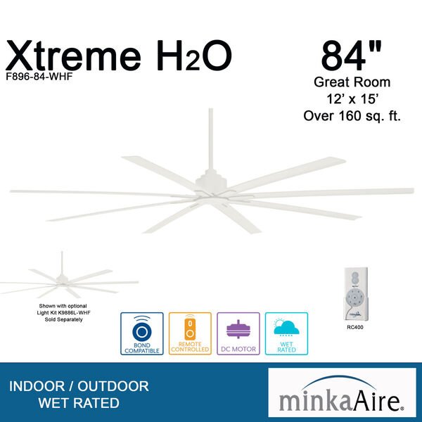 Xtreme H2O Flat White 84-Inch Outdoor Ceiling Fan, image 4