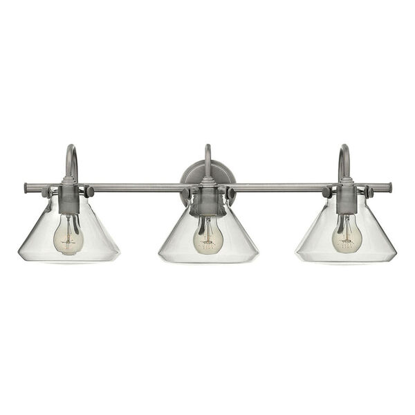 Congress Antique Nickel 29.5-Inch Three Light Bath Fixture with Clear Pyramid Glass, image 4