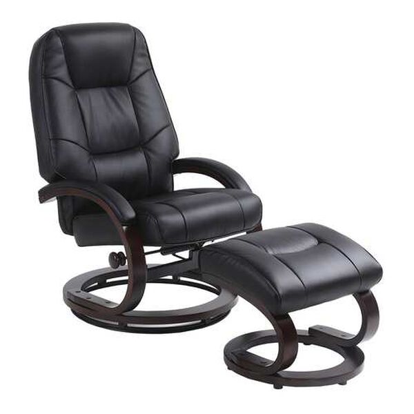Sundsvall Black and Chocolate Air Leather Recliner with Ottoman, Set of 2, image 1