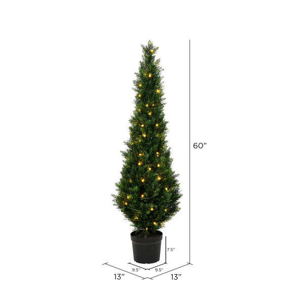 Green 60-Inch Cedar Tree in Black Pot with LED Lights, image 2