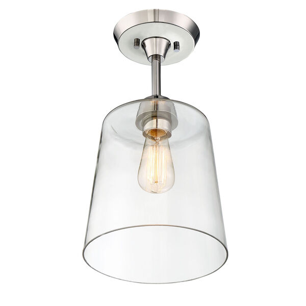 Nicollet Polished Nickel One-Light Semi-Flush Mount with Clear Glass Shade, image 3