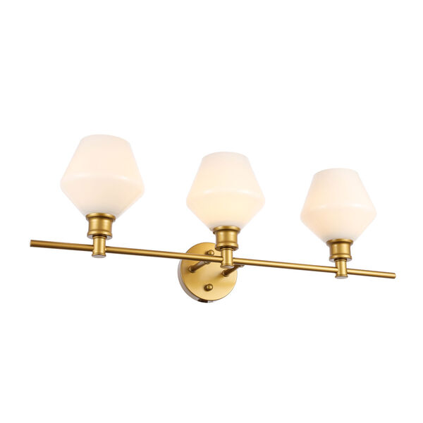 Gene Brass Three-Light Bath Vanity with Frosted White Glass, image 4