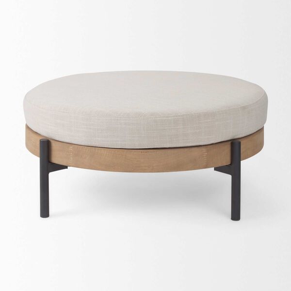Colburne Beige and Black Wood Round Ottoman, image 2