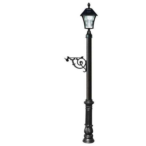 Lewiston Post Only with Support Brace, Ornate Base in Black Color and Bayview Solar Lamp, image 1