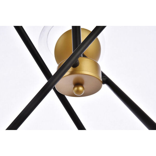 Axl Black and Brass Six-Light Pendant with Clear Shade, image 4