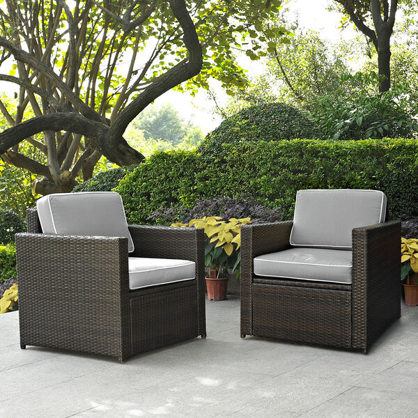 Palm Harbor 2 Piece Outdoor Wicker Seating Set With Grey Cushions -  Two Outdoor Wicker Chairs, image 1