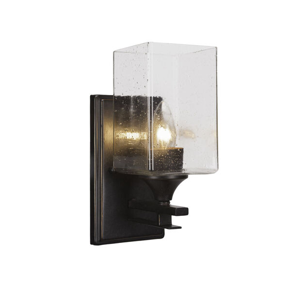 Uptowne Dark Granite Four-Inch One-Light Wall Sconce with Square Clear Bubble Glass, image 1