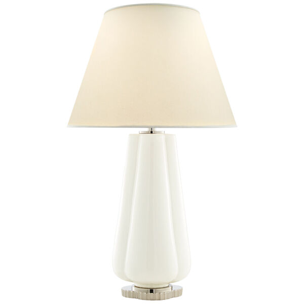 Penelope Table Lamp in White with Natural Percale Shade by Alexa Hampton, image 1