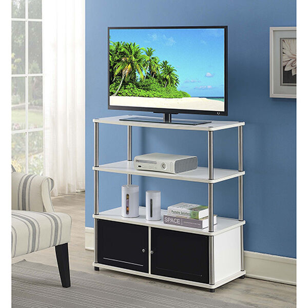 Designs2Go Highboy TV Stand with Storage Cabinets and Shelves for TVs up to 40 Inches in White, image 2