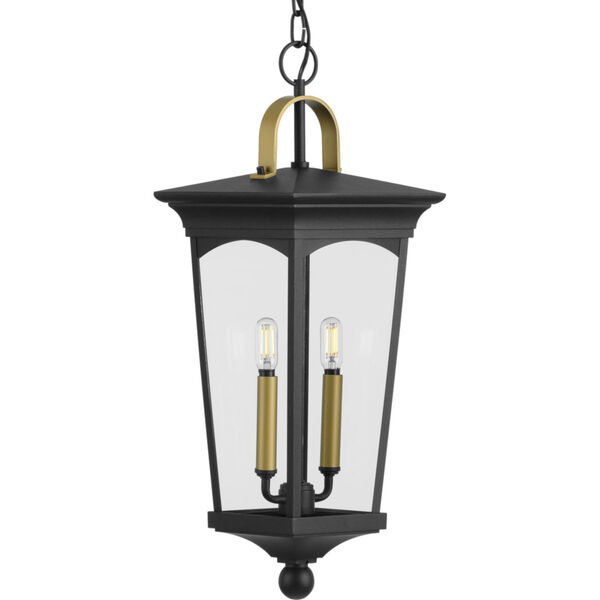 Chatsworth Textured Black Nine-Inch Two-Light Outdoor Pendant with Clear Shade, image 1