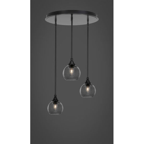 Empire Matte Black Three-Light Cluster Pendalier with Five-Inch Clear Bubble Glass, image 2