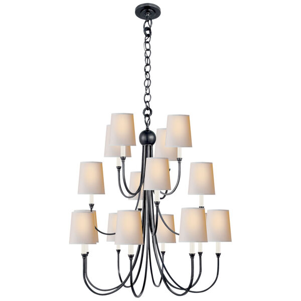 Reed Extra Large Chandelier in Bronze with Natural Paper Shades by Thomas O'Brien, image 1