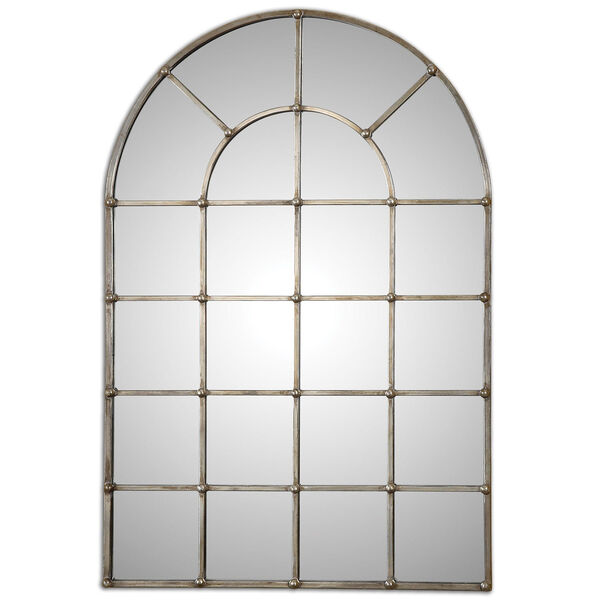 Barwell Forged Metal with Oxidized Plated Silver Arch Window Mirror, image 2