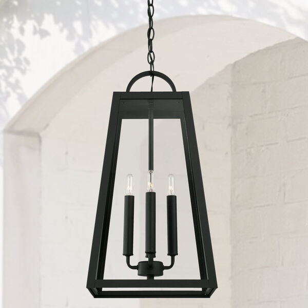 Leighton Black Four-Light Outdoor Hanging Lantern Pendant with Clear Glass, image 3