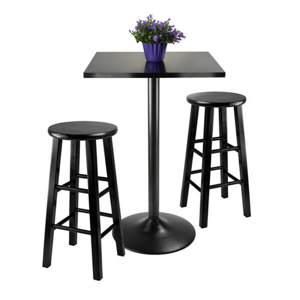 Obsidian Counter Height Dining Set, Black Squar Table Top and Black Metal Legs with Two Wood Stools, Three Piece, image 2
