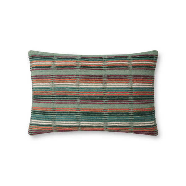 Green 13 In. x 21 In. Throw Pillow with Multicolor Stripes, image 1