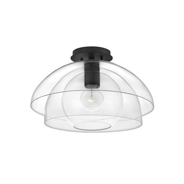 Lotus Black One-Light Foyer Convertible Semi-Flush Mount With Clear Glass, image 2