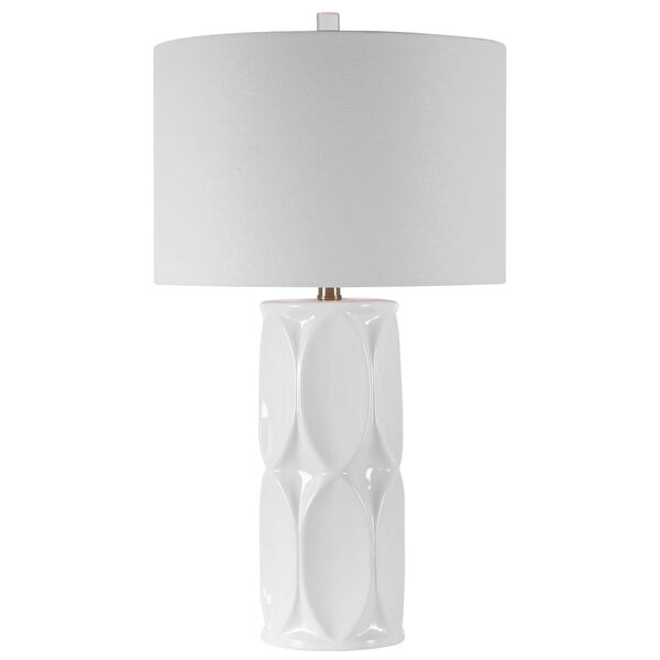 Sinclair Glossy White One-Light Table Lamp with Round Drum Hardback Shade, image 7