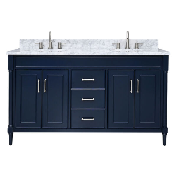 Bristol Navy Blue 61-Inch Vanity Set with Carrara White Marble Top, image 1