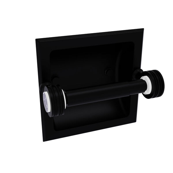 Pacific Grove Matte Black Six-Inch Recessed Toilet Paper Holder with Dotted Accents, image 1