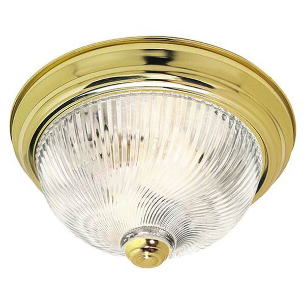 Polished Brass Three-Light 15-Inch Wide Flush Mount with Clear Ribbed Swirl Glass, image 1